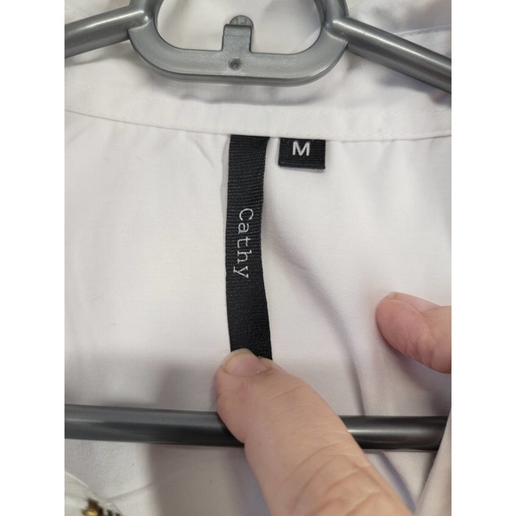 Cathy white zipper vneck pullover top, Sz M - Picture 9 of 11